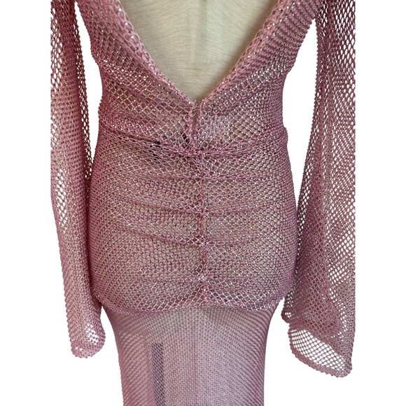 PatBO Rhinestone Netted Plunge Gown in Light Pink 4 New Womens Long Dress - Picture 9 of 11
